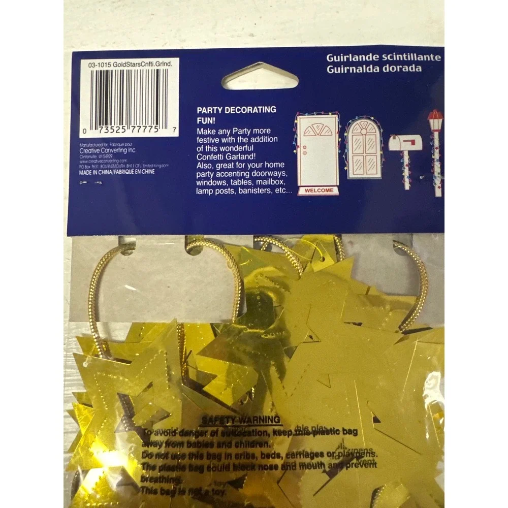 Paper Art Gold Star‎ Confetti Garland 9 ft Party Decorating Fun